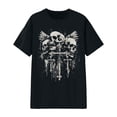 thumbnail image 1 of Trendfront Womens Gothic Graphic T Shirt Distressed Wing Cross Print Short Sleeve Crew Neck Alternative Graphic Tees, 1 of 3