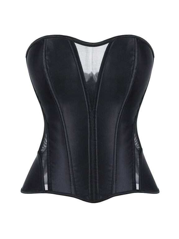 Womens Gothic Inspired Mesh Panel Corset Top Strapless Bustier Halloween Waist Shaping Body Shaper Outfit