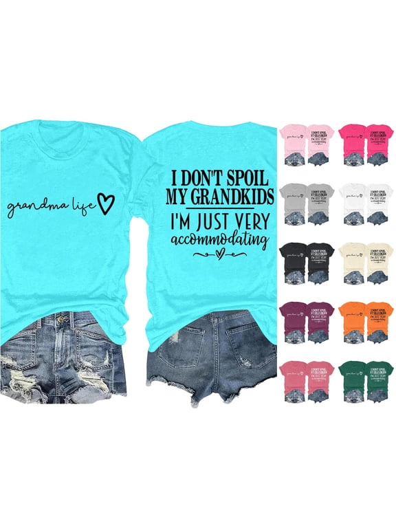 Womens Grandma Slogan Graphic T Shirts Crewneck Short Sleeve Double Sided Letter Print Casual Gift Tee Tops