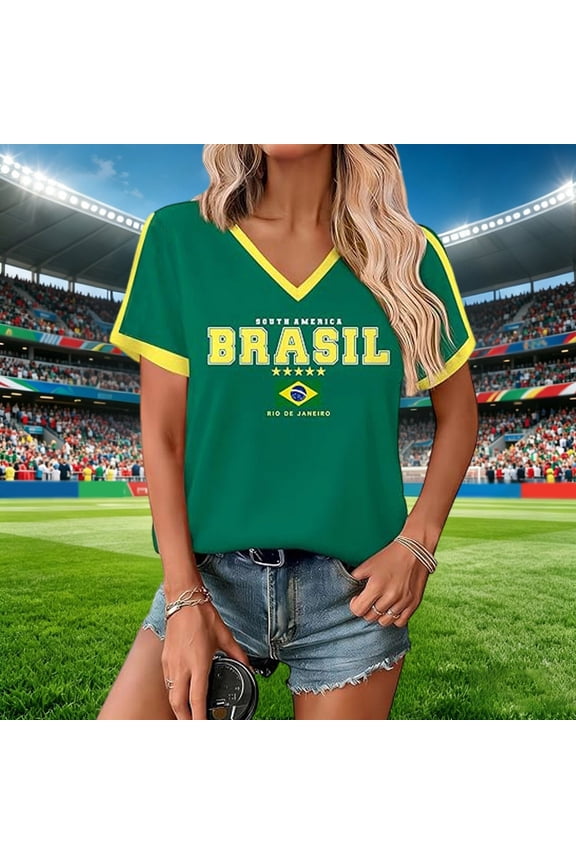Womens Rio De Janeiro Brasil Graphic T Shirt V Neck Destination Inspired Souvenir Style Vacation Outfit Casual Summer Short Sleeve Tee Tops
