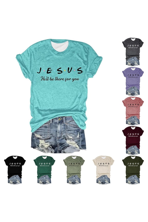 Womens Graphic T Shirts Crewneck Short Sleeve Jesus Letter Slogan Tee Casual Summer Fashion Stylish Daily Casual Wear