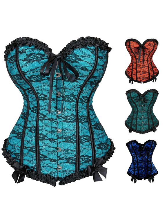 Womens Halloween Gothic Style Shapewear Corset Bustier Lace Pattern Bow Detail Waist Cincher Ruffle Outfit