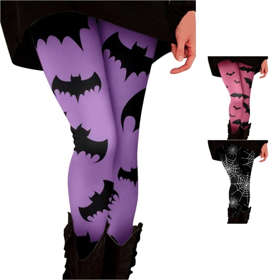 Trendfront Womens Halloween Graphic Leggings High Waisted Bat Print Full Length Stretch Leggings