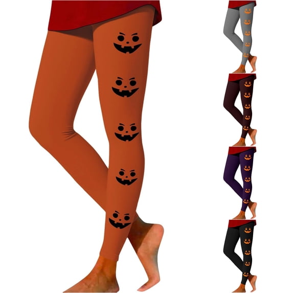 Trendfront Womens Halloween Graphic Leggings High Waisted Pumpkin Face Print Full Length Stretch Casual Leggings