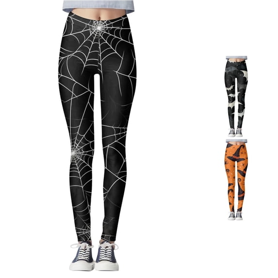 Trendfront Womens Halloween Graphic Leggings High Waisted Spiderweb Print Full Length Stretch Leggings Casual Leggings