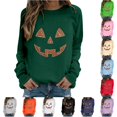 thumbnail image 1 of Trendfront Womens Halloween Pumpkin Face Sweatshirts Crewneck Long Sleeve Rhinestone Graphic Jack O Lantern Design Casual Fall Pullover Tops, 1 of 7