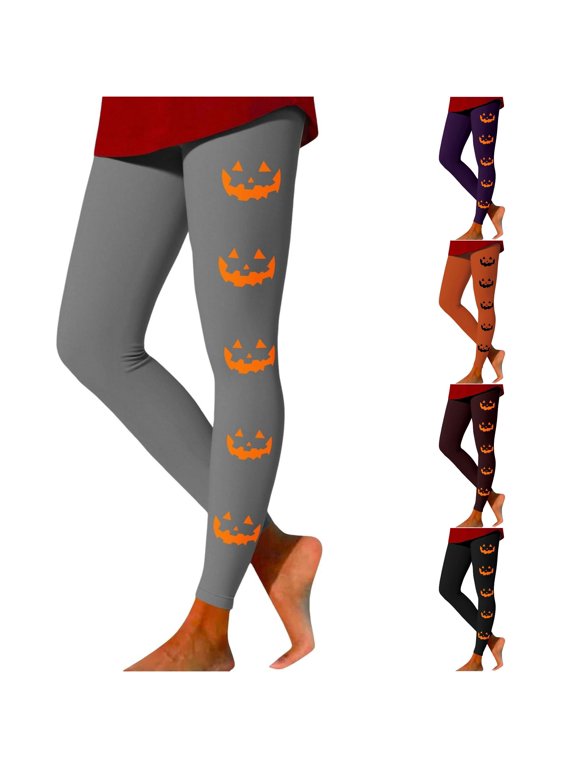 Womens Halloween Pumpkin Leggings Triangle Eye Jack O Lantern Print Full Length Fitted Pants