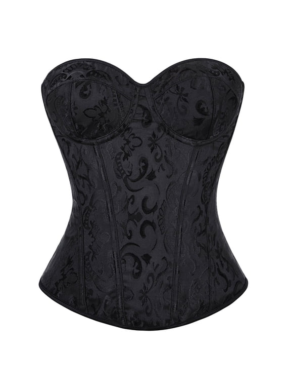 Womens Halloween Waist Cincher Damask Pattern Sweetheart Neck Structured Party Fashion Corset Bustier Top