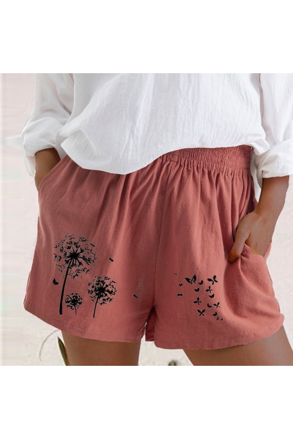 Womens High Waisted Dandelion Graphic Print Shorts Loose Fit with Pockets Casual Summer Everyday Styles