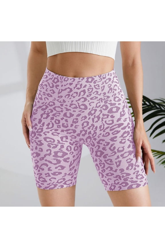 Womens High Waisted Leopard Graphic Print Yoga Shorts Shapewear Slim Fit Running Workout Activewear