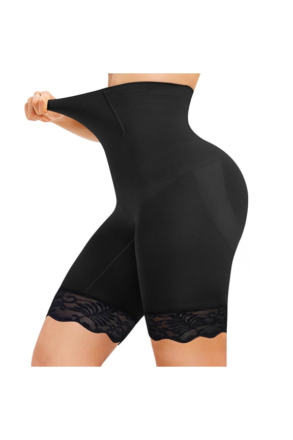 Womens High Waisted Shapewear Shorts Mid Thigh Tummy Control Body Shaper Lace Trim Compression Underwear