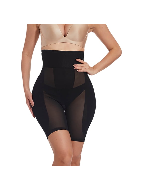 Womens High Waisted Shapewear Shorts Mid Thigh Tummy Control Body Shaper Sheer Mesh Panel Smoothing Compression Underwear