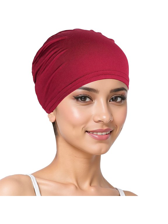 Womens Hijab Undercap Solid Pull On Full Coverage Bonnet Gathered Back Fitted Head Cover Smooth Front Everyday Headwear