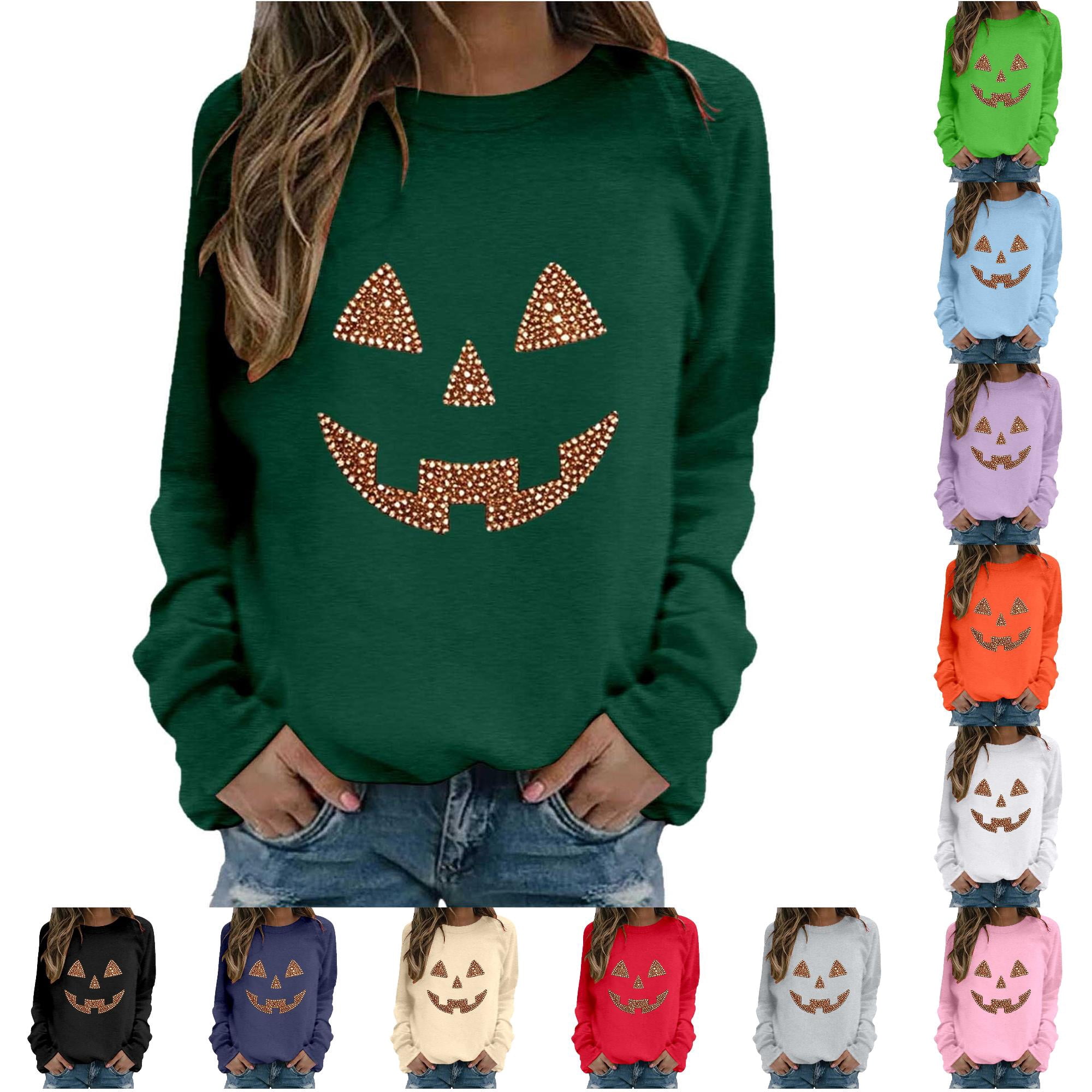 Meat Graphucs Trendfront Womens Jack O Lantern Print Sweatshirt Crewneck Long Sleeve ...