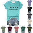 thumbnail image 1 of Trendfront Womens Jesus Letter Print Tee Graphic T-Shirts Casual Crewneck Short Sleeve Tops Summer Fashion Slogan Stylish Daily Clothing, 1 of 3