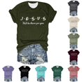 thumbnail image 1 of Trendfront Womens Jesus Letter Print Tee Graphic T-Shirts Casual Crewneck Short Sleeve Tops Summer Fashion Slogan Stylish Daily Clothing, 1 of 3