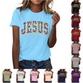thumbnail image 1 of Trendfront Womens Jesus T Shirt Leopard Print Cheetah Print Lettering Faith Quote Short Sleeve Christian Graphic Tees, 1 of 4