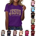 thumbnail image 1 of Trendfront Womens Jesus T Shirt Leopard Print Cheetah Print Lettering Faith Quote Short Sleeve Christian Graphic Tees, 1 of 4