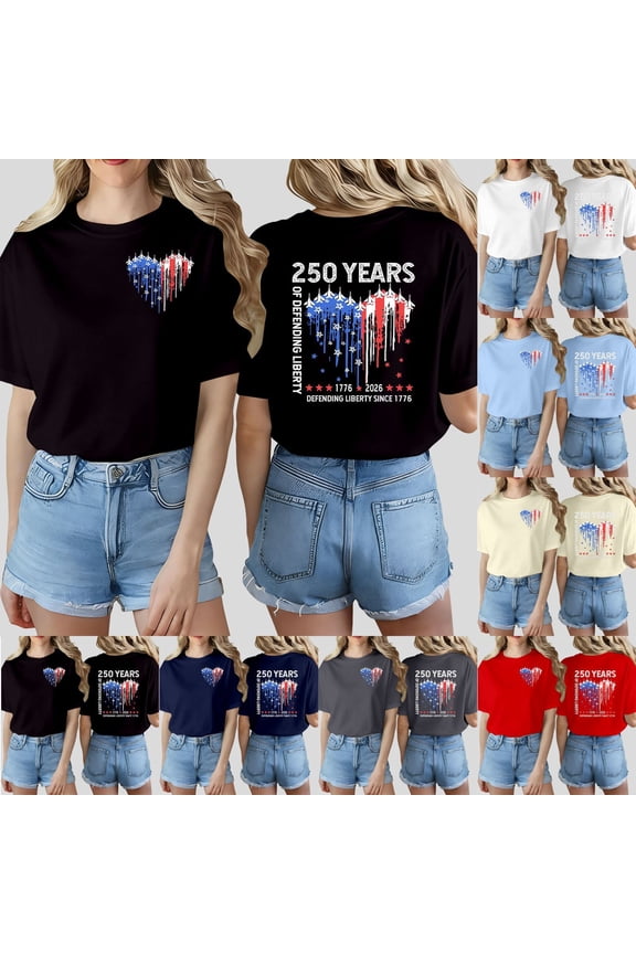Womens Jet Formation Heart Track Tee 4th of July Defend Freedom Independence Day Crewneck T-Shirt Short Sleeve Tops