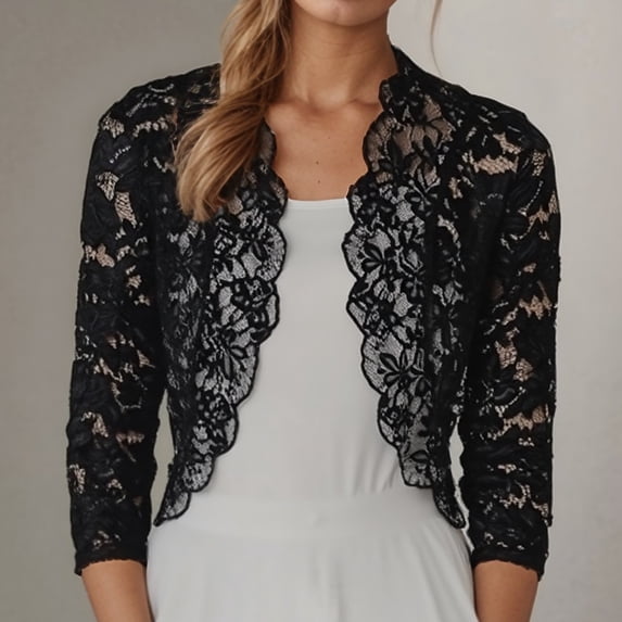Trendfront Womens Lace Shrug Cardigan Long Sleeve Floral Lace Open Front Bolero Jacket Elegant Lightweight Cover Up Outerwear