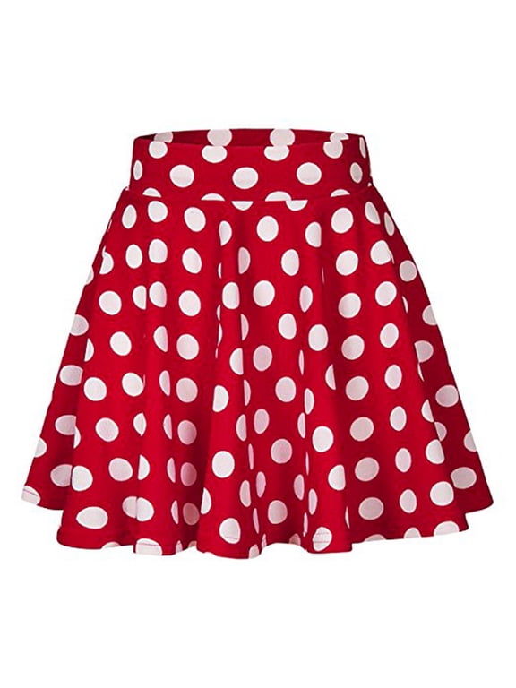 Womens Large Polka Dot Mini Skirt High Waist Wide Pleated Skater Style Full Flare A Line Skater Skirt