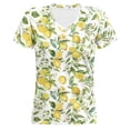 thumbnail image 1 of Trendfront Womens Lemon Fruit Graphic T Shirt All Over Summer Leaves Print V Neck Short Sleeve Tee Tropical Botanical Vacation Tops, 1 of 2