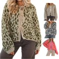 thumbnail image 1 of Trendfront Womens Leopard Print Hooded Cardigan Long Sleeve Tie Front Cropped Knit Loose Fit Casual Fall Winter Sweater Top, 1 of 6