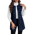 thumbnail image 1 of Trendfront Womens Leopard Print Longline Vest Cheetah Print Design Open Front Sleeveless Loose Fit Soft Layering Outerwear With Pockets For Fall Winter, 1 of 5