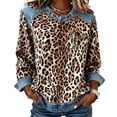 thumbnail image 1 of Trendfront Womens Leopard Print Sweatshirt Contrast Shoulder And Cuff Details Crew Neck Long Sleeve Pullover Top, 1 of 5