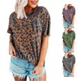 thumbnail image 1 of Trendfront Womens Leopard Print T Shirts With Cheetah Print Accent Crewneck Short Sleeve Relaxed Fit Casual Summer Everyday Animal Graphic Tee Tops, 1 of 8