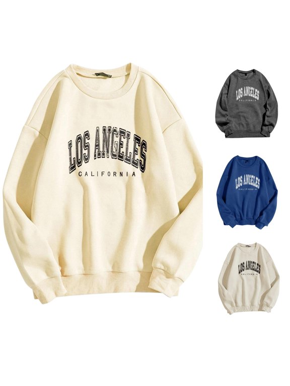 Womens Los Angeles Graphic Sweatshirt Long Sleeve Crewneck Letter Print California City Theme Pullover Top