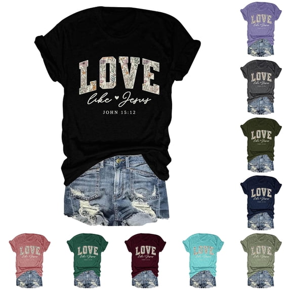 Trendfront Womens Love Like Jesus Graphic T Shirts Crewneck Short Sleeve Fashion Tops Summer Tee Casual Relaxed Shirt