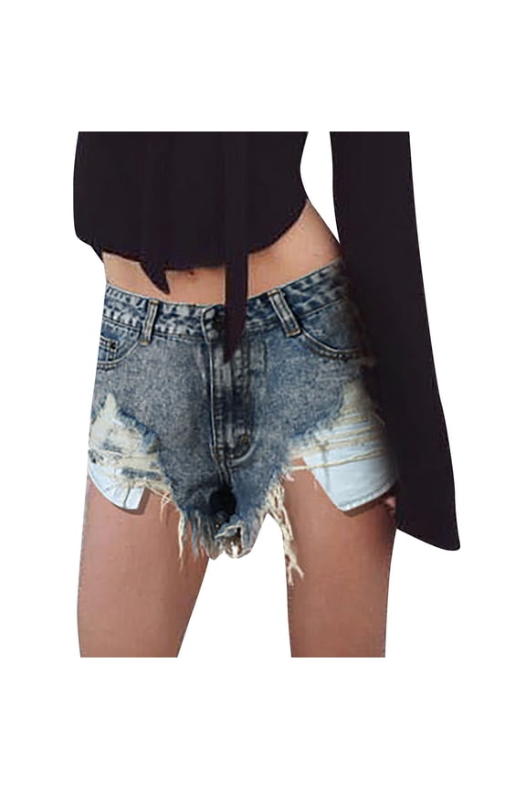 Womens Low Rise Distressed Denim Style Hotpants Frayed Hem Slim Fit Fashion Night Out Clubwear Bottoms
