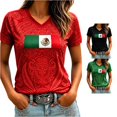 thumbnail image 1 of Trendfront Womens Mexico Flag Graphic T Shirts V Neck Short Sleeve Aztec Pattern Country Pride Football Fan Casual Tee Tops, 1 of 4