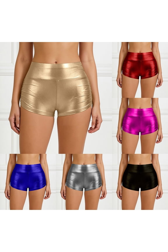 Womens Mid Rise Solid Color Matte Leather Style Hotpants Night Out Party Clubwear Shorts Fashion Bottoms