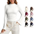 thumbnail image 1 of Trendfront Womens Mock Neck Top Flared Long Sleeves Ribbed Texture Fitted Everyday Casual Layering Shirt, 1 of 4