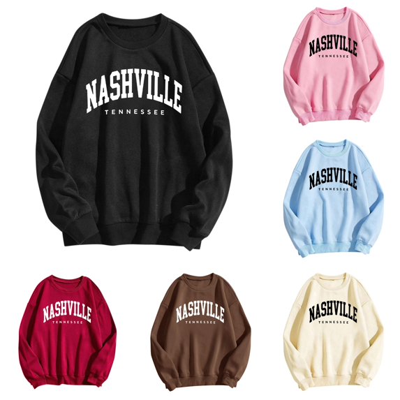 Trendfront Womens Nashville Graphic Sweatshirts Crewneck Long Sleeve Tennessee Letter Print Relaxed Fit Casual City Pullover Tops