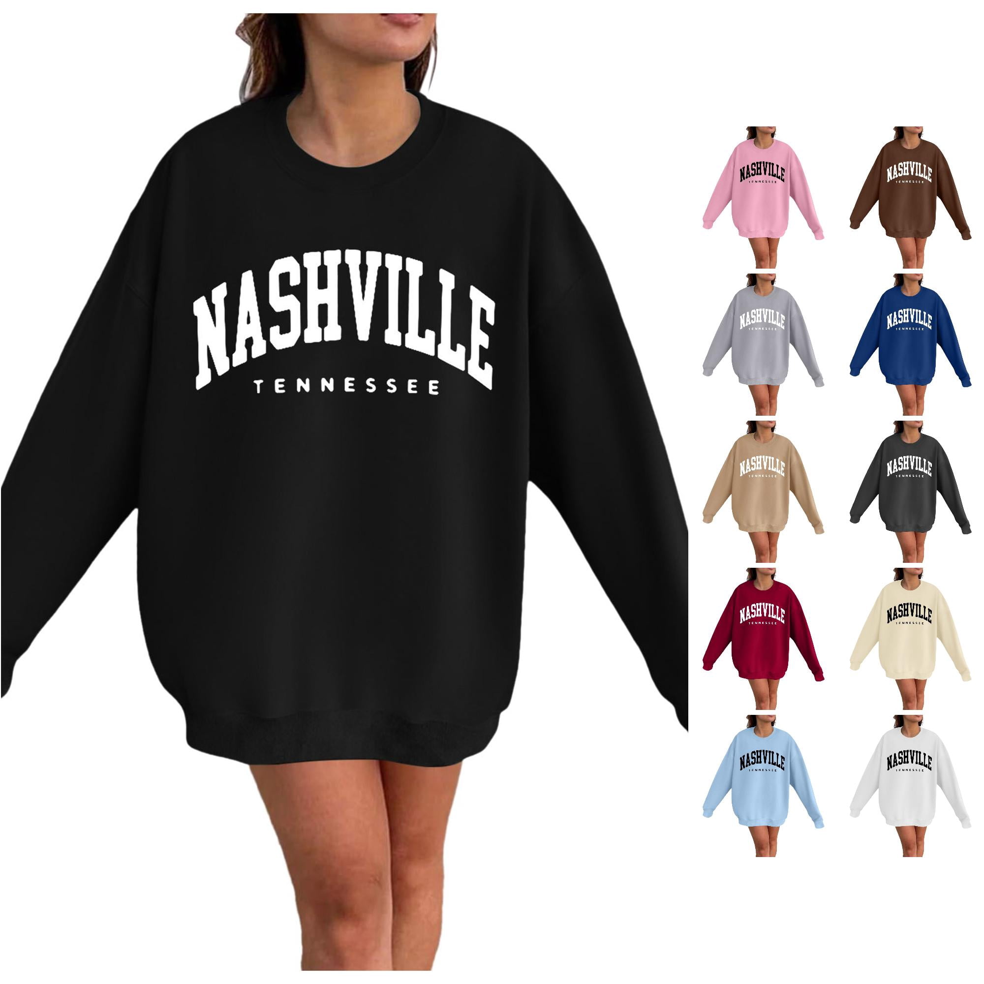 Trendfront Womens Nashville Tennessee Graphic Print Crewneck Long ...