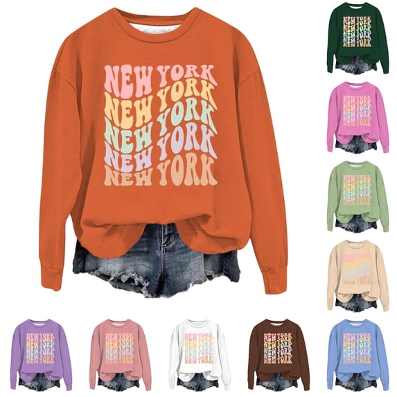 Trendfront Womens New York Graphic Sweatshirt Crewneck Long Sleeve Relaxed Fit Casual Fall Everyday Pullover Sweater Tops