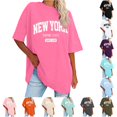thumbnail image 1 of Trendfront Womens New York Graphic T Shirt Oversized Retro State Letter Print Crewneck Short Sleeve Summer Fashion Casual Slouchy Tops, 1 of 4