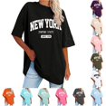 thumbnail image 1 of Trendfront Womens New York Letter Graphic T Shirts Crewneck Short Sleeve Oversized Retro Print Relaxed Fit Casual Summer Tee Tops, 1 of 4