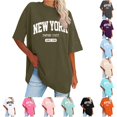 thumbnail image 1 of Trendfront Womens New York Letter Graphic T Shirts Crewneck Short Sleeve Oversized Retro Print Relaxed Fit Casual Summer Tee Tops, 1 of 4