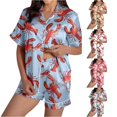 thumbnail image 1 of Trendfront Womens Notch Collar Short Sleeve 2-Piece Pajama Set Crawfish Print Button-Front Top and Shorts Sleepwear, 1 of 4