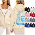 thumbnail image 1 of Trendfront Womens Ocean Graphic Zip Up Hoodies Drawstring Hood Long Sleeve Surfboard Back Print Side Pockets Casual Sweatshirts, 1 of 7