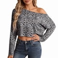 thumbnail image 1 of Trendfront Womens Off Shoulder Boat Neck Long Sleeve Tops Oversized Leopard Print Tees Animal Pattern Base Layering Style T-Shirts, 1 of 6