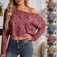 thumbnail image 1 of Trendfront Womens Off Shoulder Boat Neck Long Sleeve Tops Oversized Leopard Print Tees Animal Pattern Base Layering Style T-Shirts, 1 of 7