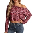 thumbnail image 1 of Trendfront Womens Off Shoulder Boat Neck Long Sleeve Tops Oversized Leopard Print Tees Animal Pattern Base Layering Style T-Shirts, 1 of 6