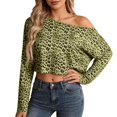 thumbnail image 1 of Trendfront Womens Off Shoulder Boat Neck Long Sleeve Tops Oversized Leopard Print Tees Animal Pattern Base Layering Style T-Shirts, 1 of 6