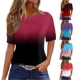 thumbnail image 1 of Trendfront Womens Ombre T Shirts Crewneck Short Sleeve Two Tone Gradient Print Casual Summer Tee Tops Warm Weather Wear, 1 of 5