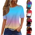thumbnail image 1 of Trendfront Womens Ombre T Shirts Crewneck Short Sleeve Two Tone Gradient Print Casual Summer Tee Tops Warm Weather Wear, 1 of 5